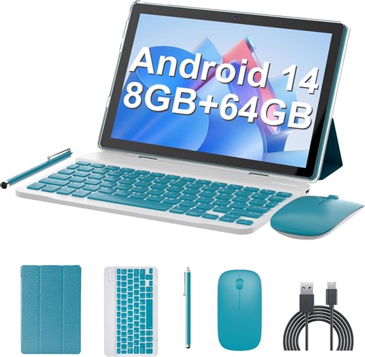 Amazon.com: Tablet de 10 pulgadas Android 14 Tablets PC Set 2 en 1 Tablet con funda de teclado Ratón Stylus 8GB RAM+64GB ROM 1TB expansión Tableta Computadora 10.1 "Pantalla IPS 2MP+8MP Cámara dual 6000 mAh : Electrónica