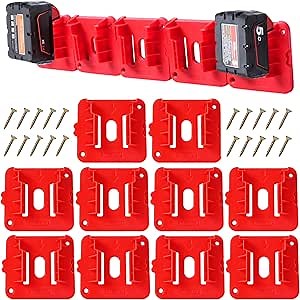 10 Pack Battery Holder for Milwaukee M18,Wall Mount M18 18v Battery Holder Storage Case Tool Holder for Shelf Work Van Toolbox