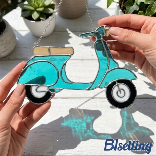 Motorbike Stained Glass Suncatcher: Handmade Motorcycle Window Art - Etsy