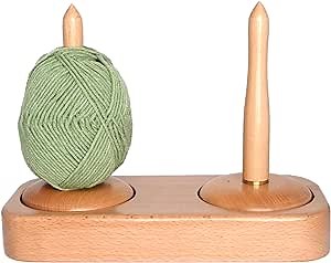 DICHA Beech Double Wood Yarn Holder-Advanced Metal Twirling Mechanism Lazy Susan-Big Stand Ball Spindle Sewing Crocheting Tool-Yarn Storage