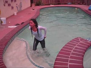 ceejay gets pushed into the pool