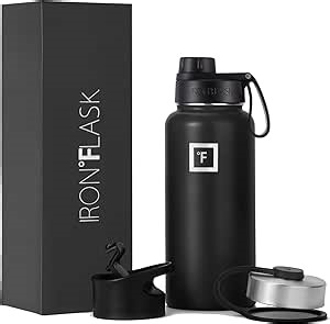 IRON °FLASK Camping & Hiking Hydration Flask with Spout, Wide Mouth Insulated Stainless Steel Sports Water Bottle - 32 oz Midnight Black