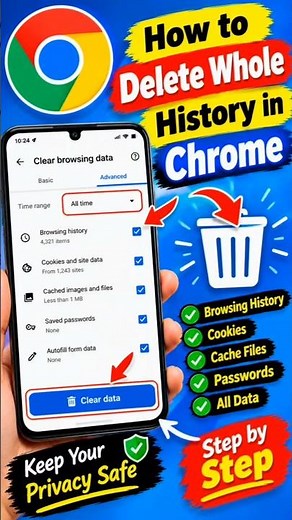 How to Delete All History in Chrome on Mobile 📱 | Clear Chrome History Completely #shorts #youtube