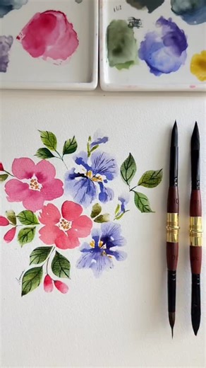 Seema on Instagram: "Today I’m painting florals with two of the 3pcs travel brush set (Specialty Tip Set) from Fuumuui brand @fuumuuibrushes_official - Round 10 and Extended point 10 - Dagger 3/8 and Cat’s Tongue 3/8 You can check out these brushes here - https://fuumuui.com/ OR DM me LINK to send you the links. And Feel free to use my code seema20 #reels #watercolorartist #fuumuuibrushes #artistsoninstagram #watercolorpainting"