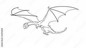2d Hand Drawn Animation. Dragon Is Flying, Cartoon Character Isolated On White Background