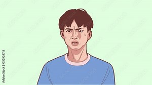 Cartoon animation of a man who is feeling anxious and worried. a man who is worried, afraid, stressed, anxious, thinking about something
