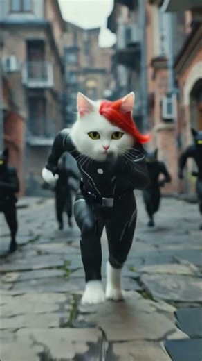 Wow! Widow Cat against bad guys! ウィドウキャットが悪者に立ち向かう！ #aicats #cat #kitten