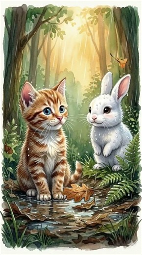 Kitten Crying In Storm Gets Unexpected Comfort From Bunny 🐾 #shorts #rescue