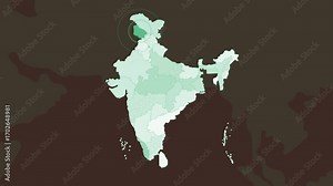 Jammu - Kashmir map video 14, Highlighted on India Map Video, with Borders, Geography & Education” India map video, Indian territory video.