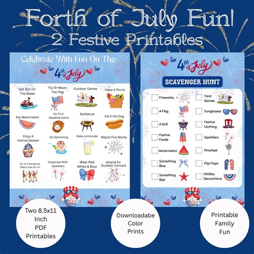 4th of July Activities: Scavenger Hunt Checklist Printable (PDF Download 8.5x11) - Etsy