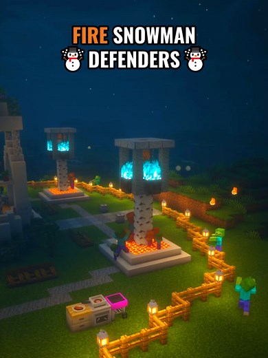 Minecraft Fireball Tower Design with Snowman Defenders