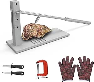 Amazon.com: Koconic Heavy Duty Oyster Shucker Tool Kit – Stainless Steel Clam Opener Machine with 5 Height Settings, 2 Shucking Knives, Glove & G-Clamp for Safe and Easy Shellfish Opening at Home or Buffet : Home & Kitchen