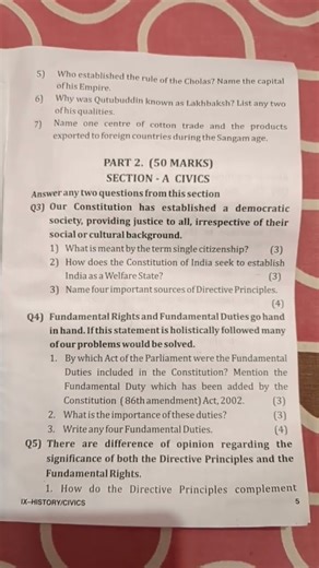 ICSE class 9, Previous year question paper of History and Civics ( Second term)