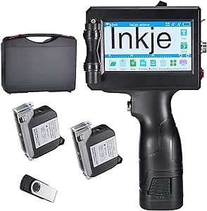 Large Character Handheld Inkjet Printer Print Height 1 inch for Barcode Date Logo Batch Text on Card Bag Box Wood Plastic Portable Inkjet Labeler 4.3 Inch HD LED Touch Screen 2 Black Ink Cartridge