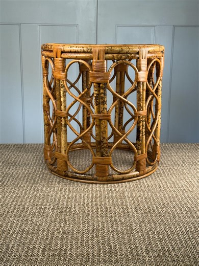 Vintage Rattan Drum Side Table: Tortoiseshell Bamboo Cane Top Accent Table - Etsy