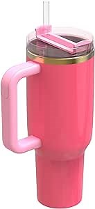 40oz Tumbler with Handle and straw, Rose Hot Pink 40 oz Tumbler for Stanley Dupe, Gift for Mother Girlfriend Valentine's Day Pink Parade NO LOGO