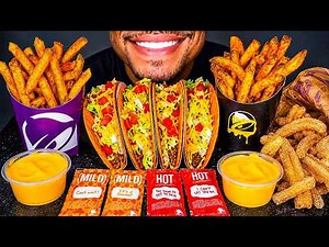 ASMR TACO BELL NACHO CHEESY FRIES CINNAMON TWIST MUKBANG FAST FOOD *SAVAGE EATING* NO TALKING JERRY