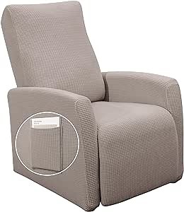 SearchI Recliner Chair Cover Jacquard Chair Covers 4 Piece, Small Recliner Sofa Slipcover for Home Theater Seating with Elastic Bottom, Recliner Protector with Pocket for Recliners, Taupe
