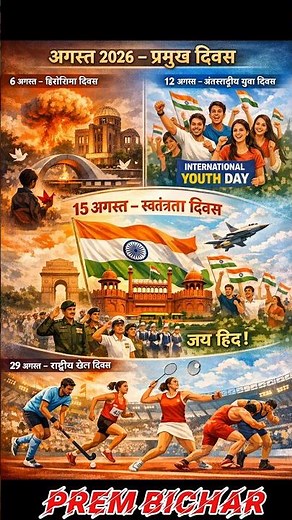 Important Days of August 2026 | Independence Day Special 🇮🇳 15 August Independence Day Special #v...