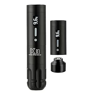 Wireless Tattoo Machine Pen Kit Tattoo Rotary Battery Pen with Coreless Motor Digital LED Display 18500mAh Recharge Battery Power Tattoo Cartridge Machine Tattoo Equipment Supply (Black)