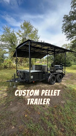 Check out this custom BBQ trailer! It’s fully loaded with a pellet smoker, gas grill, tons of storage, and even a generator to power it all. With a roof and awnings for shade and cover, this rig is built to take the kitchen on the road and cook anywhere! #EastTexasSmokerCompany #bbq #BBQTrailer #pelletsmoker | East Texas Smoker Company