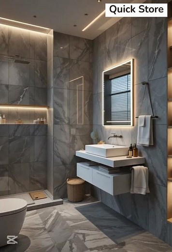 Modern Marble Bathroom Tour 🛁✨ | Gray Aesthetic Vibes #shorts