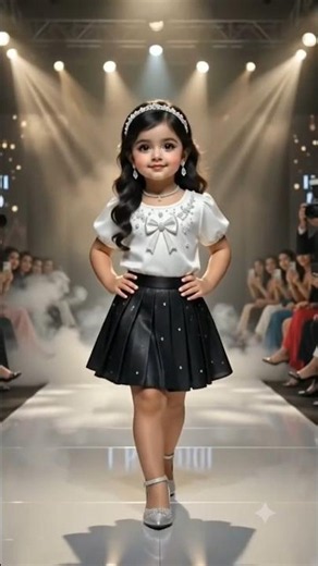 Cute Baby Girl Fashion Runway Walk 💖 Black Skirt & White Top | Kids Fashion Show #Shorts