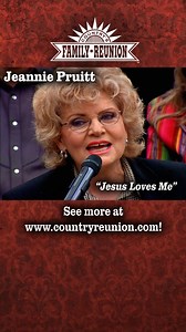 Jeannie Pruitt - Jesus Loves Me. To see FULL VIDEOS of Country's Family Reunion, go to tinyurl.com/CFRYouTube. Be sure to SUBSCRIBE! #countrymusic #southerngospel #gospel #gospelmusic #JesusLovesMe #Jesus #love #John316 #countrysfamilyreunion #countryroadtv | Country's Family Reunion
