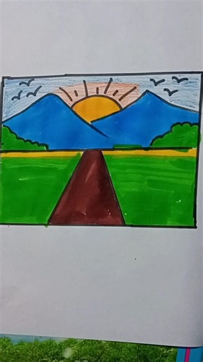 How to draw a beautiful hill scenery #shorts #drawing