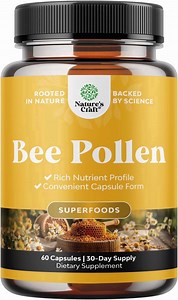 Natures Craft 500mg Bee Pollen Capsules Supplement with B Vitamins, Minerals, & Enzymes, 60 Caps