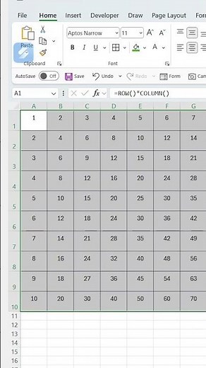 How to Create a Multiplication Table in Excel Using =ROW()*COLUMN()