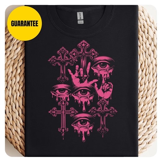 Gothic Cross Eyes T-shirt, Pastel Goth Alternative Apparel Tee for Women, Dark Aesthetic Pink Goth Shirt, Alternative Fashion Top, Soft - Etsy