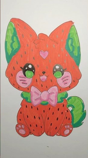 🌈🍓Colorindo desenho de gatinho morango fofo | Coloring a cute strawberry kitten drawing 🐈🍓
