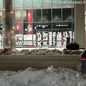 Watch: CBC building in Toronto plastered with vaccine injury posters overnight.