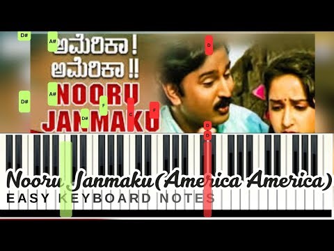 Nooru Janmaku (Kannada Song) Easy Version|EASY PIANO NOTES for BEGINNERS|America America