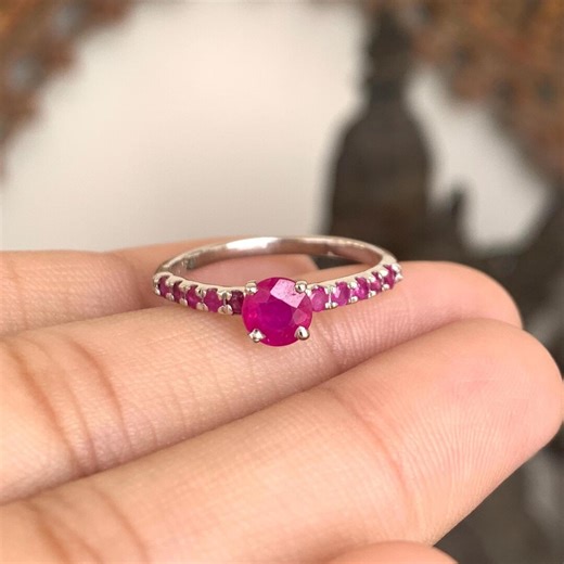 Ruby Half Eternity Ring, 925 Sterling Silver, Ruby Engagement Ring, Ruby Promise Ring, Solitaire Ruby Ring, Ruby Stackable Ring Gift for Her - Etsy