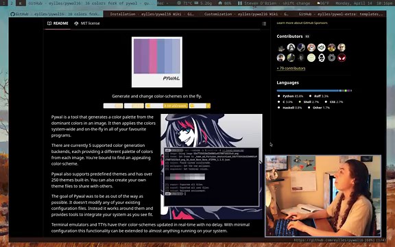 pywal16 - global colorscheme generation (one of the best programs ever ngl)