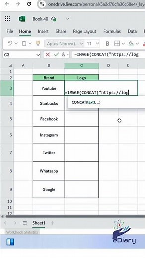 Insert Brand Logos in Excel | IMAGE + CONCAT Formula #Excel #ImageFunction #InsertLogoExcel #ediary9