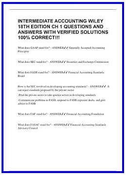 INTERMEDIATE ACCOUNTING WILEY 18TH EDITION CH 1 QUESTIONS AND ANSWERS WITH VERIFIED SOLUTIONS 100 CO