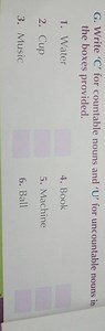 Write 'C' for countable nouns and 'U' for uncountable nouns in ... | Filo
