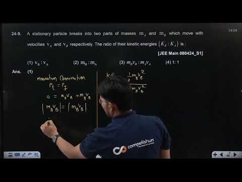 A stationary particle breaks into two parts of masses mA and mB | 08 APRIL 2024 SHIFT-1 JEE MAIN