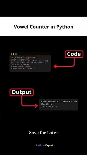 Count Vowels & Consonants in Python | Python Mini Project #developer #tech #python #coding #project