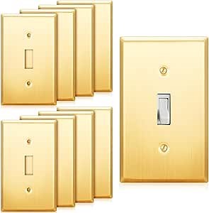 Zonon 8 Pack Gold Outlet Covers 4.50" x 2.76" Toggle Light Switch Covers Brass Metal Brushed Decorative Gold Receptacle Wallplate Corrosion Resistant,Standard Size,Brushed Brass