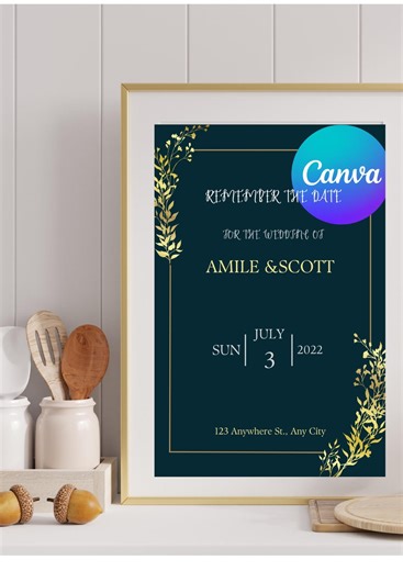 Golden Flower Blue & Green Invitation Template | Elegant Floral Digital Invite | Birthday, Wedding - Etsy