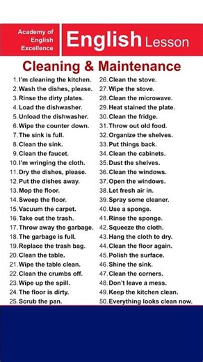 ENGLISH FOR CLEANING! | 50 Daily Use English Sentences for Cleaning & Maintenance