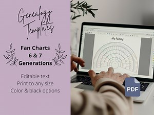 Genealogy Fan Chart Editable Family Tree Templates - PDF | 6 Generation Fan Chart | 7 Generation Fan Chart | Color, Black | DIY Any Size - Etsy