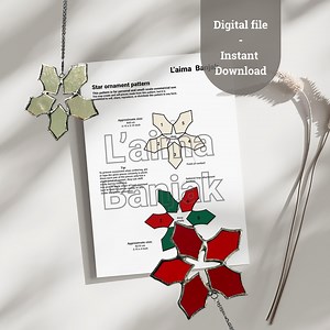 Star Snowflake Stained Glass Pattern • Christmas Tree Ornament Design • Digital Download PDF Template • Semi-beginner DIY for Holiday Decor - Etsy UK