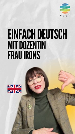 💬 Gern oder nicht gern? So sagst du, was du magst! In diesem Video erklärt Dozentin Frau Irons, wie man im Deutschen ausdrückt, was man gern macht – und was man nicht gern macht. Ganz einfach: 👉 Ich spiele gern Tennis. 👉 Ich arbeite nicht gern. Perfekt für A1–A2 und super nützlich für den Alltag! ✨🇩🇪 ✍️ Schreib in die Kommentare, was du gern und nicht gern machst! #BuntStiftung #deutschlernen #deutschesprache #deutschunterricht #wortschatz #berlin | BUNT Stiftung