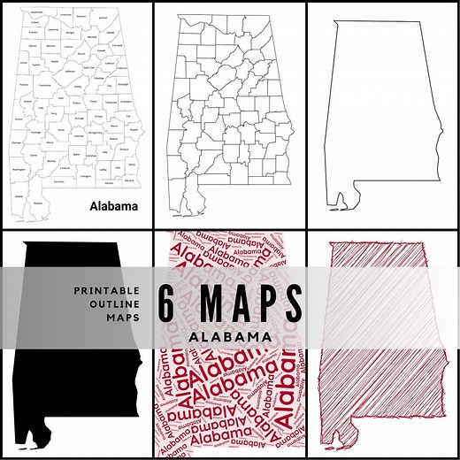 Printable Alabama Maps / State Outline and Labeled Geography Sheets / Letter‑size Educational Printables for Teachers and Students - Etsy Canada
