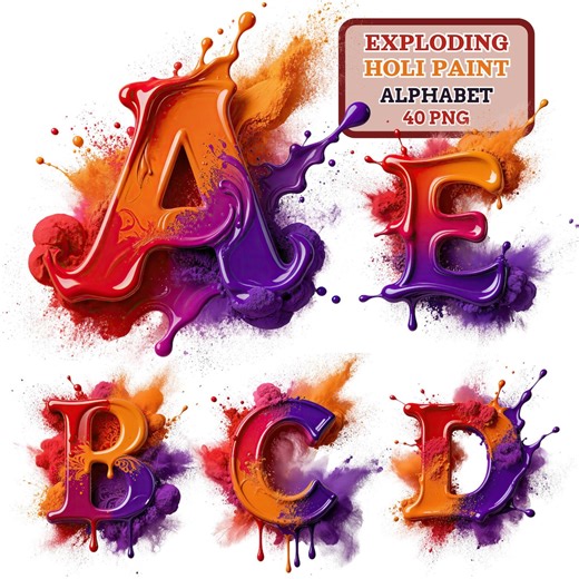 Holi Festival Alphabet PNG | Exploding Color Powder Letters | 40 PNG - Etsy Australia